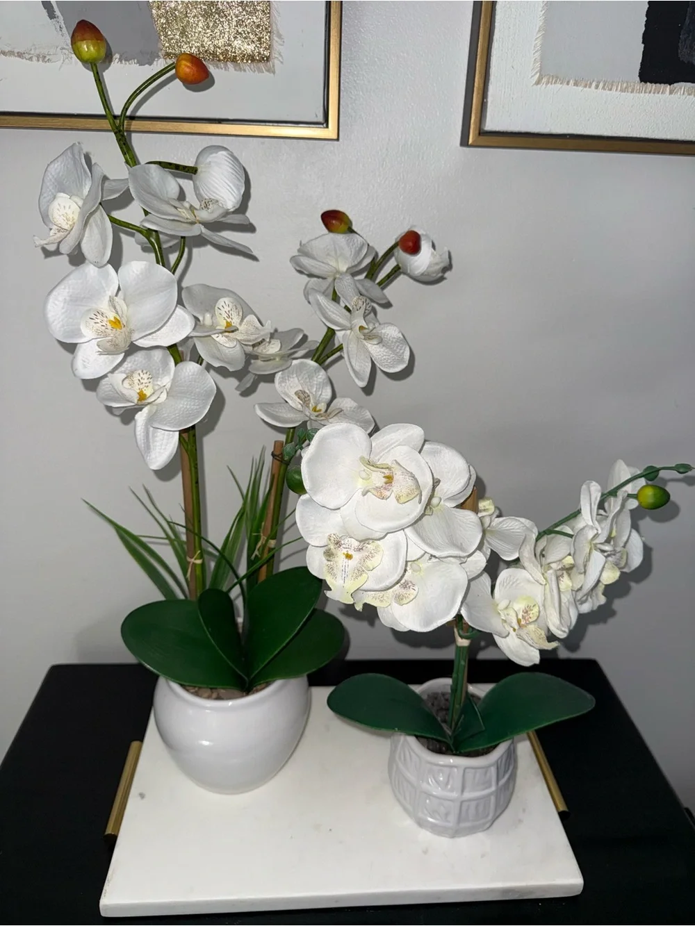 2 White Artificial Orchid Arrangement in Ceramic Planters
